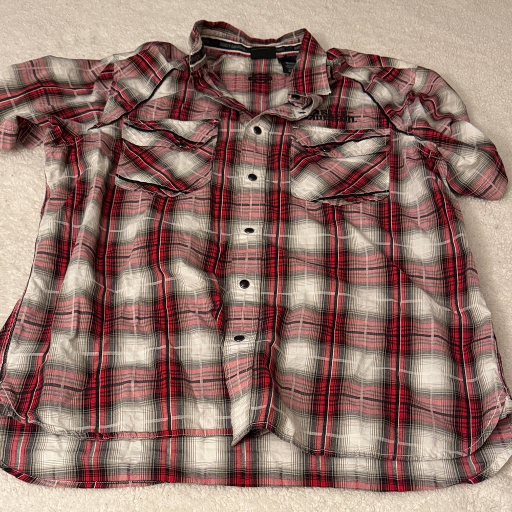 Harley-Davidson Red and Black Plaid Button Down Shirt